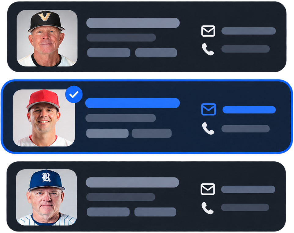 Illustration of coach profiles with email and phone contact options.